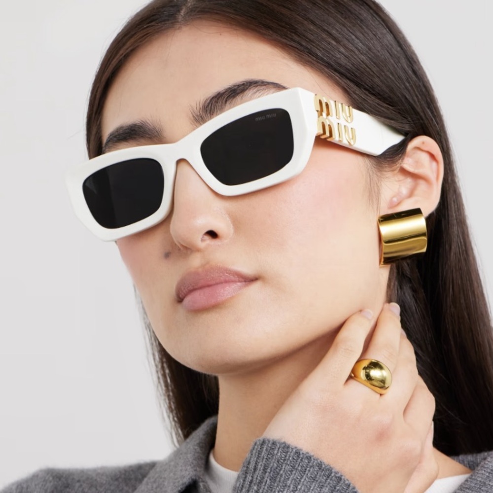 Miu Miu White and Gold Sunglasses